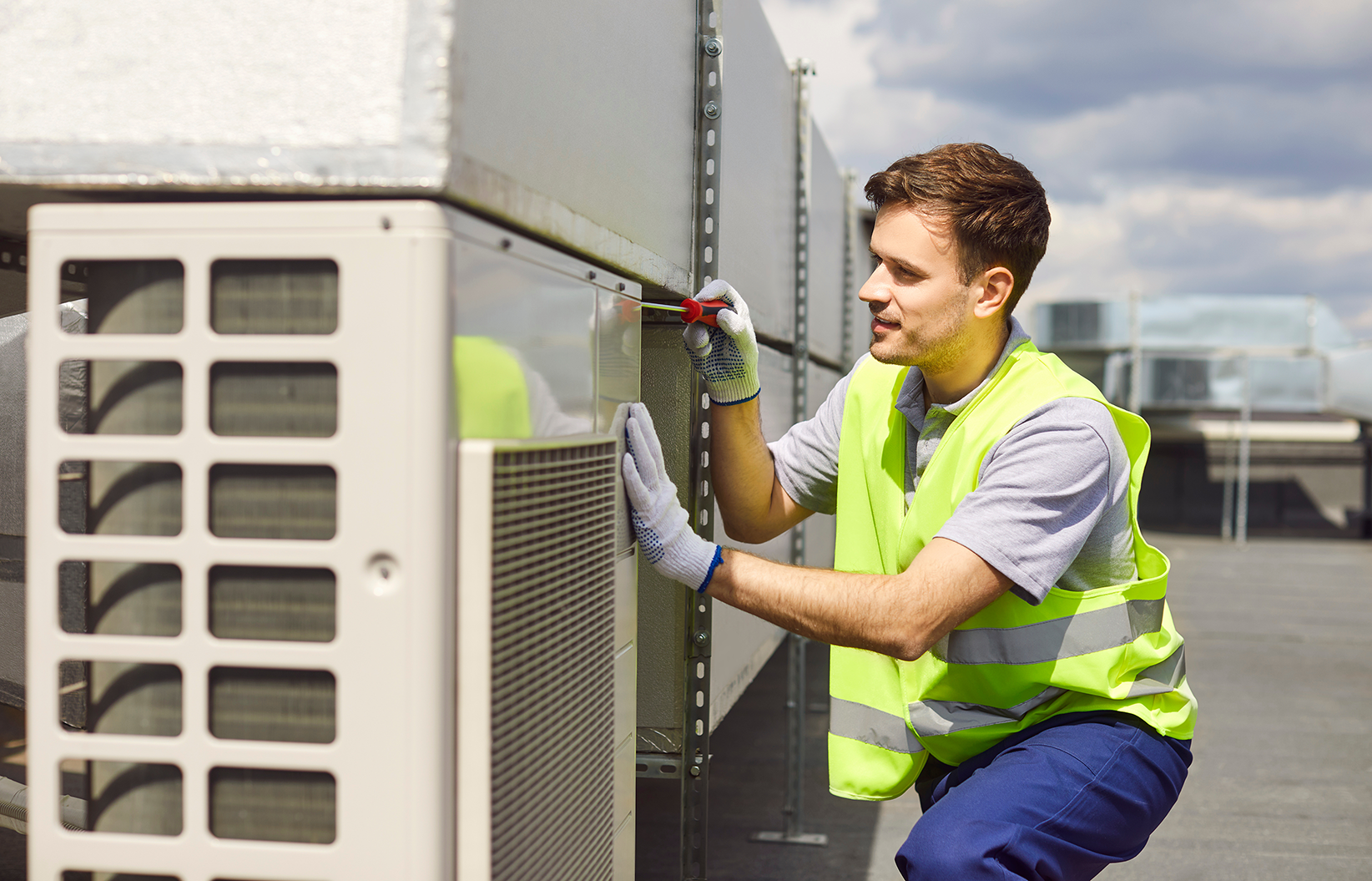 A technician fixing equipment