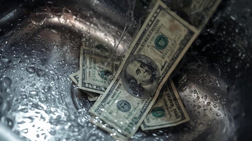 image of money draining down sink